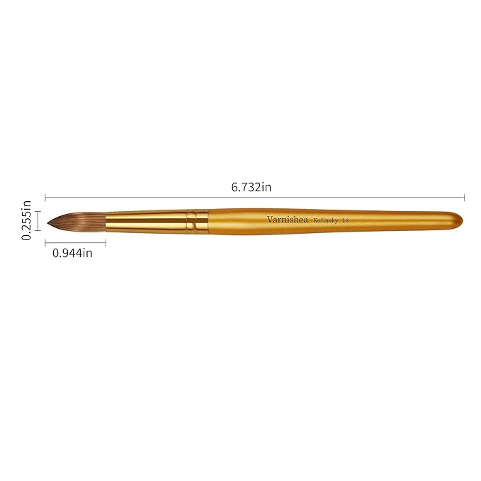 Kolinsky Acrylic Nail Brush Golded Solid Wood Handle Professional Manicure Brushes for Powder Nail Acrylic Application - Salon & DIY Nail Art Essentials - Size 16, 1.0 Count