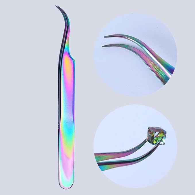 WOKOTO Nail Tweezers And Scissors Kit Straight Curved Rainbow Stainless Steel Precision Tweezers Set For Nail Art Sticker Rhinestone Eyelash Extensions Picker Tools