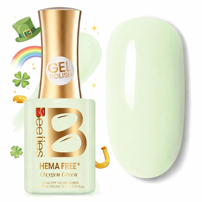 Beetles Green Gel Nail Polish - OxygenGreen 15ML, Hema Free Pastel Green Gel Polish, Same Color Same Bottle, Soak Off UV LED Lamp Pastel Nails Art, Manicure Salon DIY Spring Nails for St Patricks Day