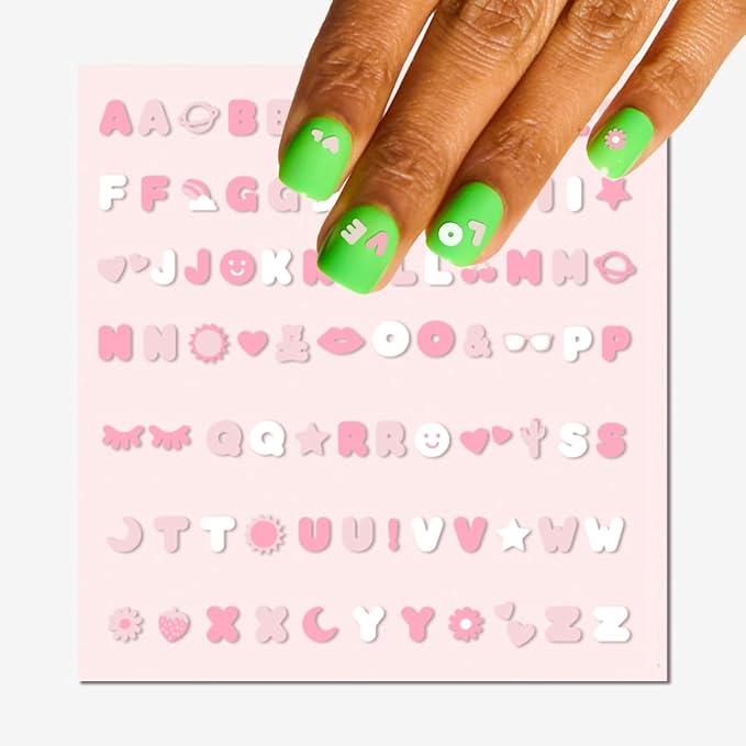 Olive & June Nail Art Stickers | Easy-to-Use Nail Designs | Nail Art Made Easy | Hand-Screened, No-Fade Ink | Accent, Mix & Match, or Cover Chipped Polish | Pink Letters