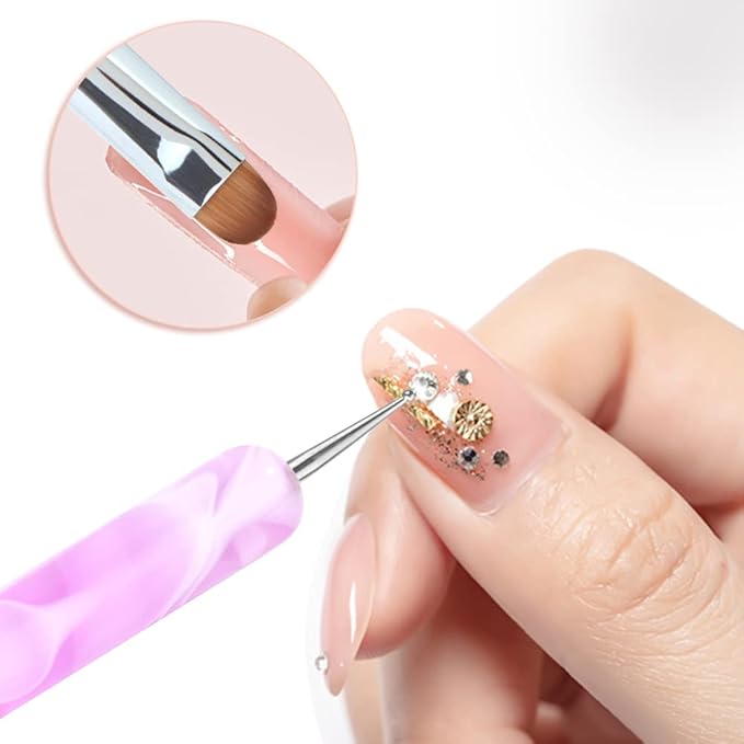 French Manicure Brush - Two Way Nail Art Brush with Dotting Tool for Cuticle Clean Up & Nail Art Design - Professional Salon Quality, Pink (12#)