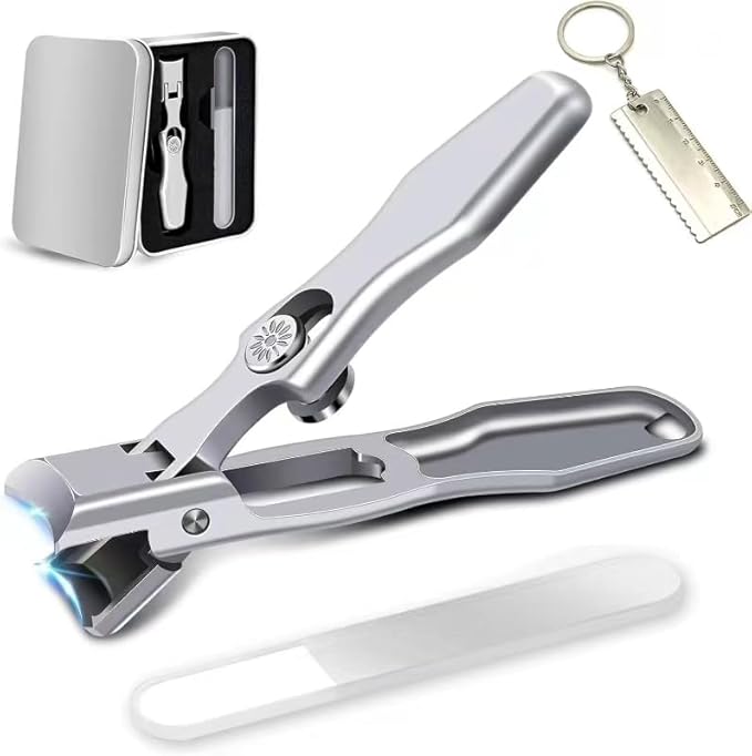 Mighty Clip Nail Clippers, Mighty Clip Nail Clippers for Seniors, Stainless Steel Nail Clipper Set with Catcher File, Storage Box (Silver)