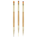 BlingKingdom 3 PCS Nail Brushes Set, Bamboo Double Ended Nail Art Brushes Professional Manicure Tools for Home DIY Salon Use
