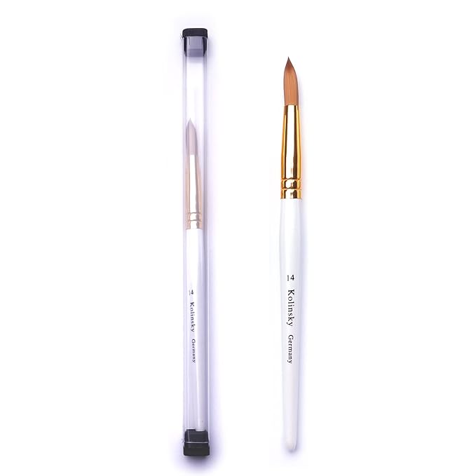 Acrylic Nail Brush Size 10, Kolinsky Acrylic Nail Brush for Acrylic Powder, Application Nail Art Drawing Brush for Extension Nails Carved for Beginners and Professionals (14#, White)