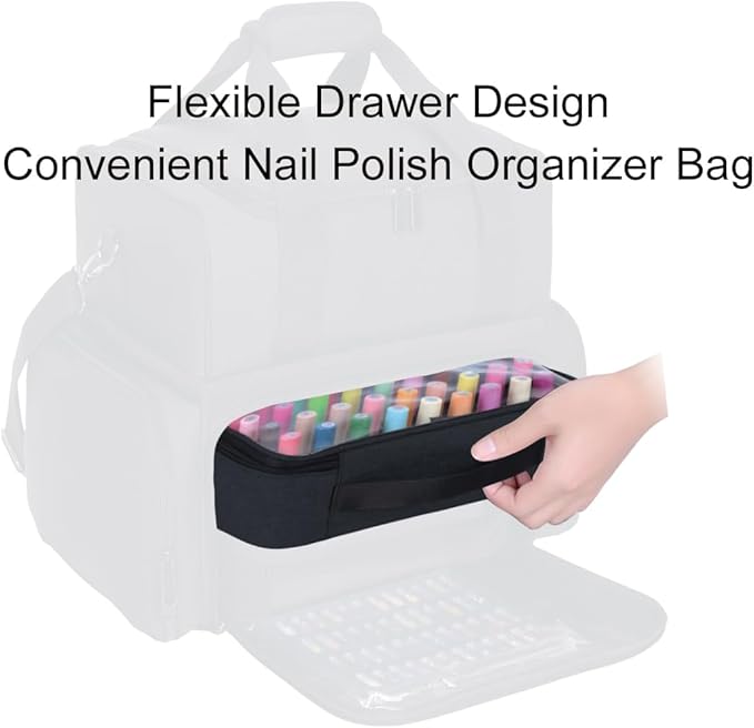 Small Clear Nail Polish Organizer Case Holds 54 Bottles(15ml-0.5fl.oz) Multifunctional Nail Polish Bag, Cosmetic Travel Makeup Bags for Women, Black