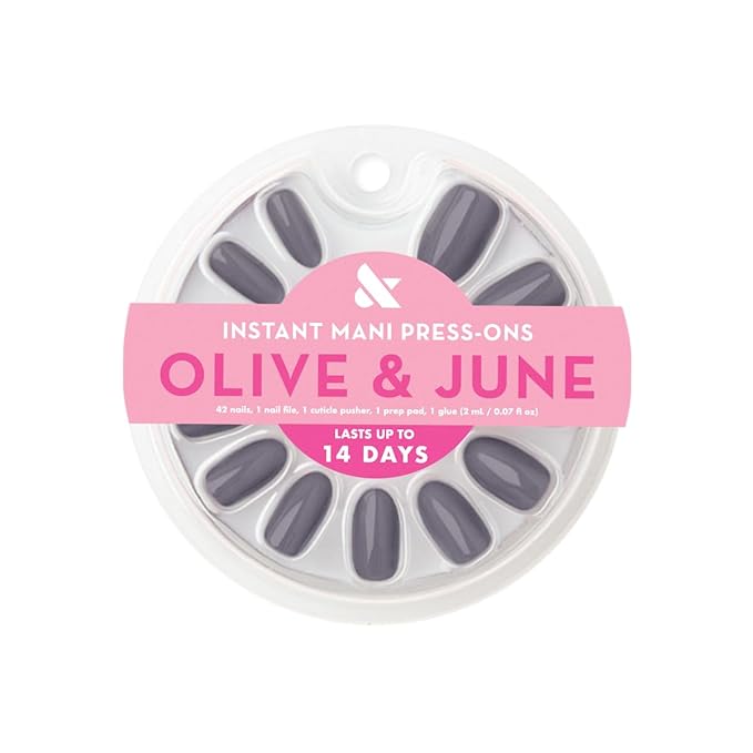 Olive & June Instant Mani Press-On Nails (Glue) | 42 Fake Nails, 21 Sizes | Non-Toxic, Long-Lasting Recycled Materials Realistic Look | Salon-Quality at Home | Medium, Oval | 100% Chance