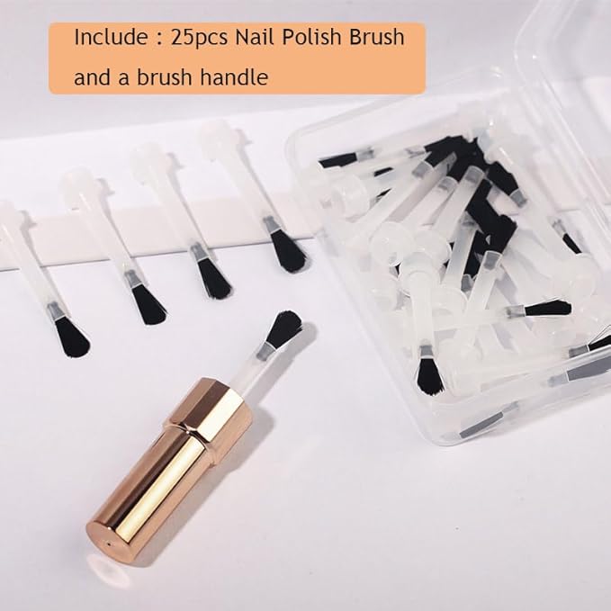 Replacement Nail Polish Brush Kit Disposable Nail Art Brush Set With Handle Dip Powder Liquid Replacement Brushes Soft Bristles Nail Brushes,25pcs/Box