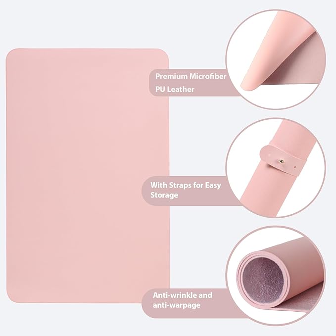 2 PCS Nail Art Table Mat, Soft Microfiber PU Leather Nail Pad, Foldable Nail Art Rest Pad, Reusable Nail Mat for Table Desk, Acrylic Nail Desk Mat for Nail Cushion (Pink and Pink)