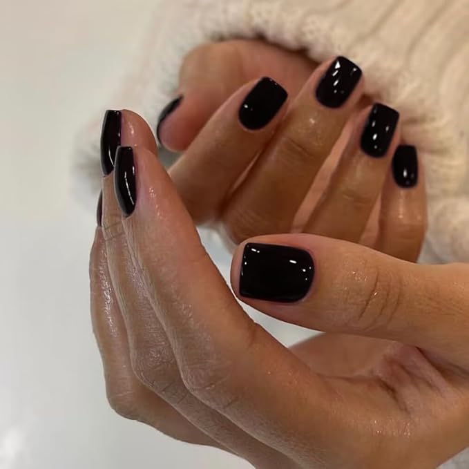 Black Press on Nails Short Square, Natural Short Gel Nails Glue on Acrylic Nails Press ons, 48Pcs Thick Reusable Fake Nails for Women, Short Coffin Artificial Nails New Solid Color Square Nails