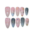 10PCS Luxury Handmade Press On Nails Nude Gradient Cat's Eye with Pearl Bow & Sparkling Rhinestones for Wedding & Party Reusable Almond Fake Nails Design Gift For Women and Girls (L03, S)