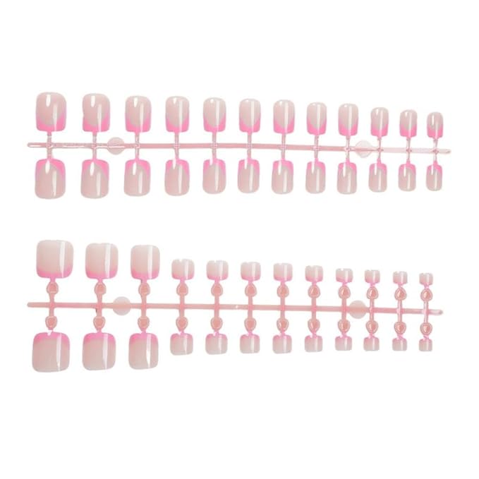 48Pcs Pink French Tips Press on Toenails Nude Pink Press on Nails Short Square False Nails with Designs Light pink Fake Toenails Glossy Reusable Summer Fake Nails for Women Girls DIY Manicure