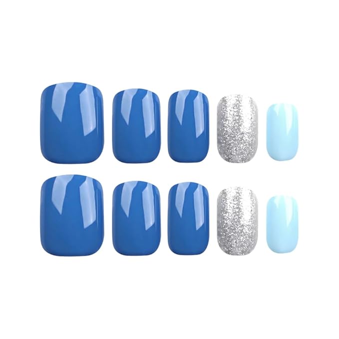 Curvlife Soft Gel Press on Nails 30pcs Fake Nails with Design Full Cover False Nails for Women Reusable Nail Kit with Nail Glue Adhesive Tabs Nail File (Ocean Blue)
