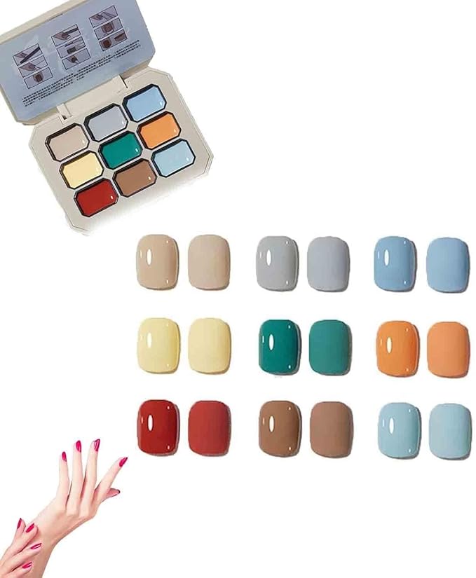 Creamy Colorful Nail Polish Set,Versatile Summer Colors Nine-Square Grid Solid Gel Glue Nail Polish,Long Lasting Solid Nail Polish Palette for Women/Girls/Friend DIY Home (05#, 3g* 9pcs)