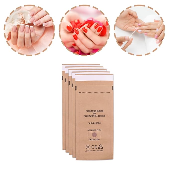 100PCS Disposable Sterilising Bags,Disposable Kraft Paper Self-Sealing Sterilization Bags,Dental Tool Sealing Pouch for Nail Salon Cosmetic Dental Tools(10 * 20cm/3.94 * 7.88inch)
