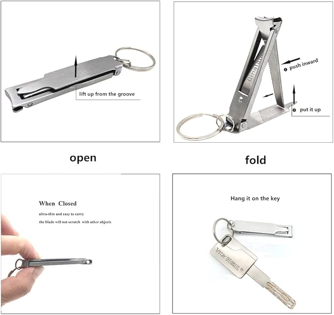 Stainless Steel Portable Nail Cutter，German Keychain Nail Clipper with File for Man and Women, Ultra Thin Flat Fingernail Clipper Perfect Use for Traveling、 Home 、 Office (Small, 1)