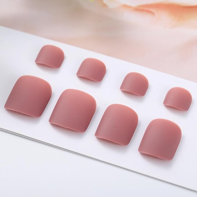 Solid Square Fake Toenails Matte Press on Toe Nails Short Acrylic False Toes Nails Artificial Beach Full Cover Toenail for Women 24 Pcs (Dark Nude)