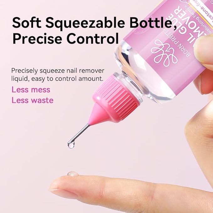 BORN PRETTY 30ML Pinpoint Nail Glue Remover for Press on,Gentle Remover for Nails Tips & Gel x Nails,Multi-Functional Fake Nail Remover Glue Off for DIY Home Salon,Quick Adhesive Debonder