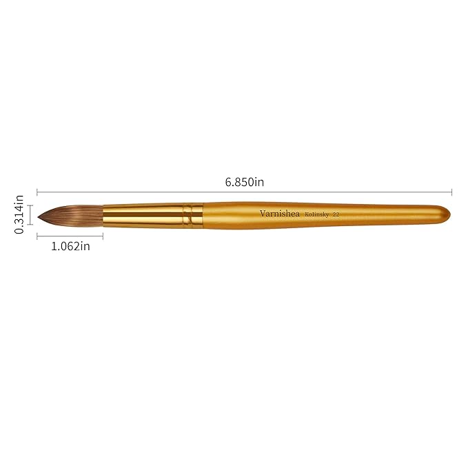 Kolinsky Acrylic Nail Brush Golded Solid Wood Handle Professional Manicure Brushes for Powder Nail Acrylic Application - Salon & DIY Nail Art Essentials - Size 22, 1.0 Count