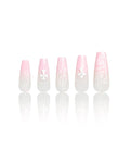 PSYTONE Press on Nails Short Almond Fake Nails Light Pink French Tip Glue on Nails Glossy Acrylic Nails Press ons Light Pink Full Cover Artificial Stick on Nails Petite Stick on Nails for Women 30 Pcs