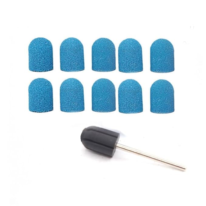 10x Nail Sanding Caps Nail Drill Bits + 1x Rubber Mandrel Grip for Foot File Callus Remover Manicure Pedicure Nail Polishing Burr Home Salon - 13mm*19mm