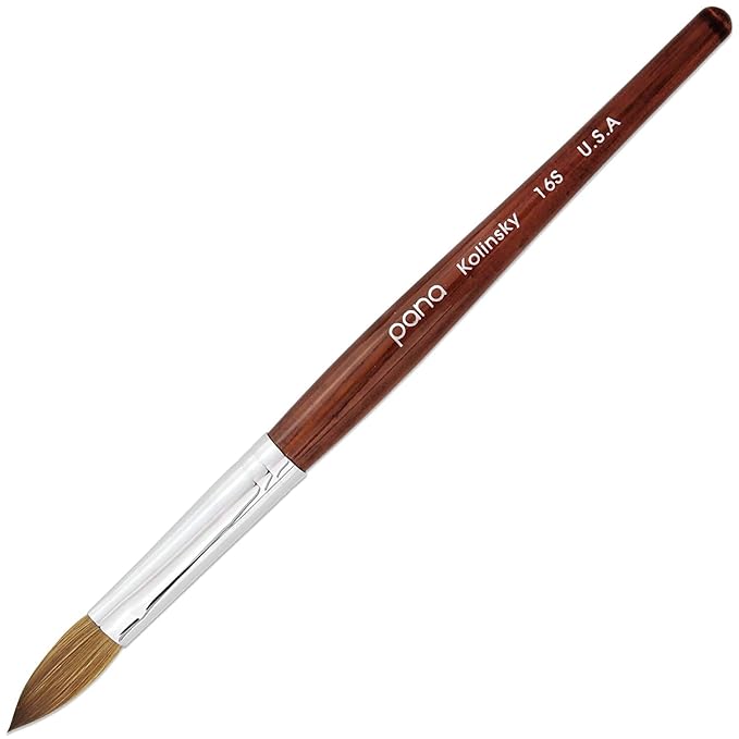 PANA Pure Kolinsky Hair Acrylic Nail Brush - Oval Crimped Shape Silver Ferrule with Mahogany Wood Handle (Size 8)