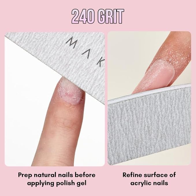 Makartt Nail File: 240/240 Grit Emery Boards for Nails, 10pcs Ultra-Fine Filer Kit for a Shiny Finish Zebra Doubled Sides Washable Manicure Pedicure Tools