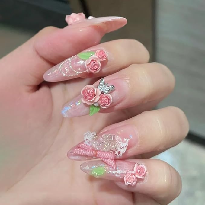 24Grid Random Mixed Flower Nail Charms - Colorful Floral Nail Decor Charms With Pearl Leaves & Resin Camellia Rose Designs