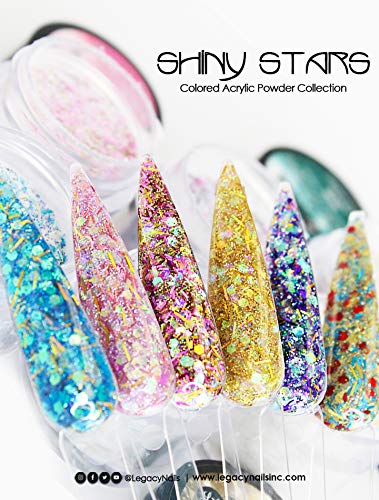 Legacy Nails Professional COLLECTION Acrylic Powder Kit 6 Colors Nail Art Set for Manicure DIY for Dip & Acrylic Nail Extensions (SHINY STARS COLLECTION)