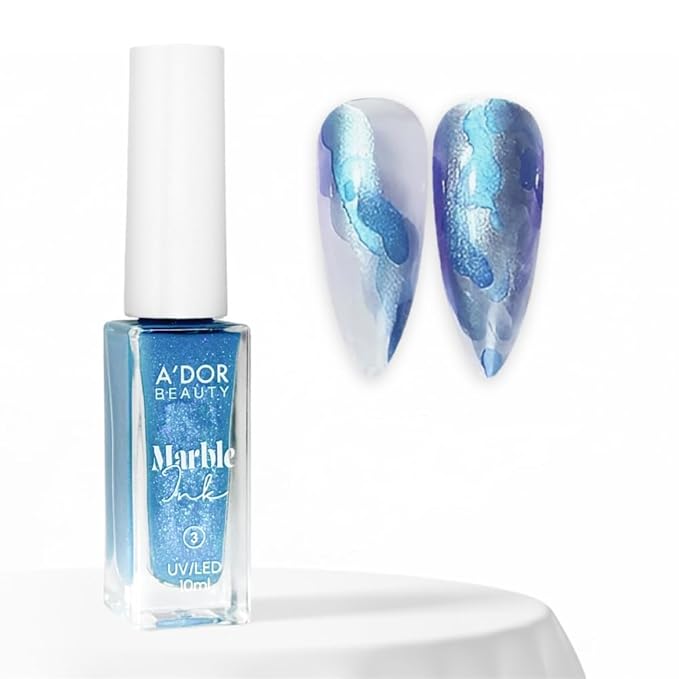 A'DOR BEAUTY Marble Ink for Nails Set - 12 Watercolors & 5 Metallic Shades, Blooming Gel Magic Nail Polish, Nail Art Supplies for Marbling, Veining & Abstract Nail Design - Marble-03