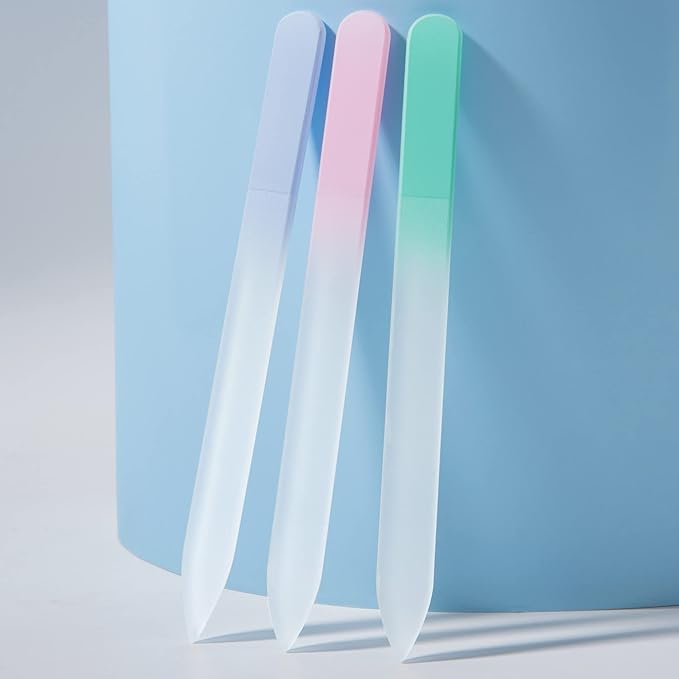 Glass Nail File 3 Pack for Natural Nails, Stocking Stuffers for Women Adults Unique Christmas Gifts Crystal Fingernail Files with Case Etched Nail Filer Professional Nail File Glass Lima de uñas