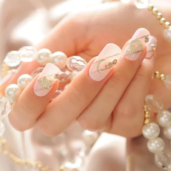 120Pcs 6 Style Alloy Rhinestone Cabochons Platinum/Light Gold Nail Art Decoration Accessories Stars Moon Nail Rhinestones 3D Nail Art Charms for Beautifulr Nail Art Making