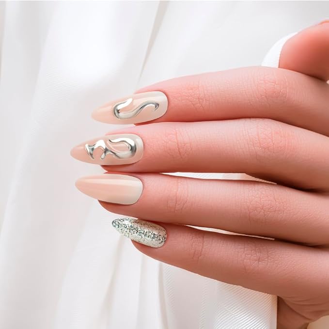 KISS False Nails Kit, Gel Fantasy Allure Ready to Wear Sculpted Nails, Stick and Glue Included, Long Length, Almond Shape with 3D Accent, Long-Lasting Hottest Trend Glue on Nails