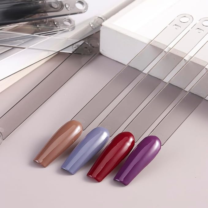 150 Pcs Nail Swatch Sticks with Ring, Transparent Black Ballerina Nail Art Tips, Long Coffin False Nail Sample Sticks, Polish Gel Display Practice Tools Nail Supplies for Home or Salon Use