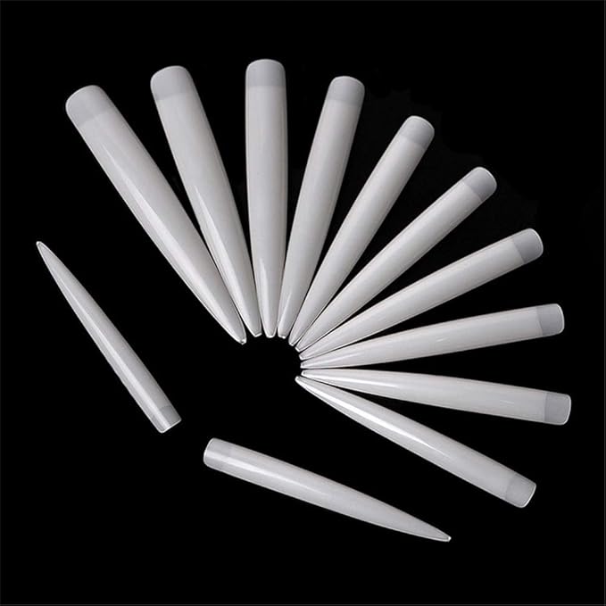 240Pcs XXL Extra Long Stiletto False Nail Tips Clear Natural Half Cover Nails Fake Tip Sharp End 10 Sizes Acrylic Fake Nail with Bag for DIY Nail Salons Manicure Supply