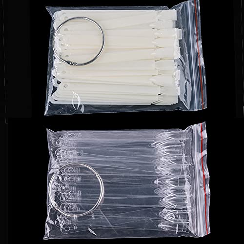 Qioly 3 Set Total 150 Tips, Fan-shaped False Nail Swatch Sticks with Ring, for Nail Art Color Display/Polish Practice, Clear + Beige + Black