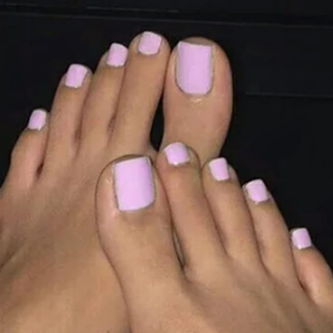 Solid Square Fake Toenails Matte Press on Toenails Purple Short Acrylic False Toes Nails Artificial Beach Summer Full Cover Toenail for Women 24 Pcs (Light Purple)