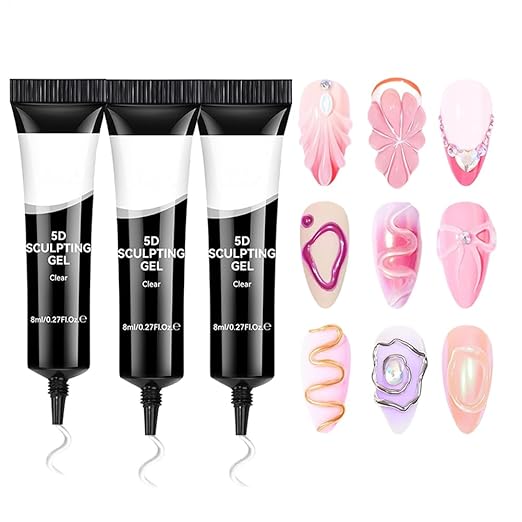 3pcs Nail Sculpting Gel | Clear 5D Fingernail Art Gel | 8ml Sculpting Molding Nail Glue for Beginner Professional Home Salon Wedding Halloween Christmas Party Girls
