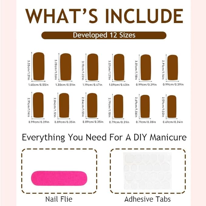 Square Press on Nails Long Brown Fake Nail Embossed Acrylic Nail Press ons With 3D Flower DesignStick on Nails for Women 24pcs