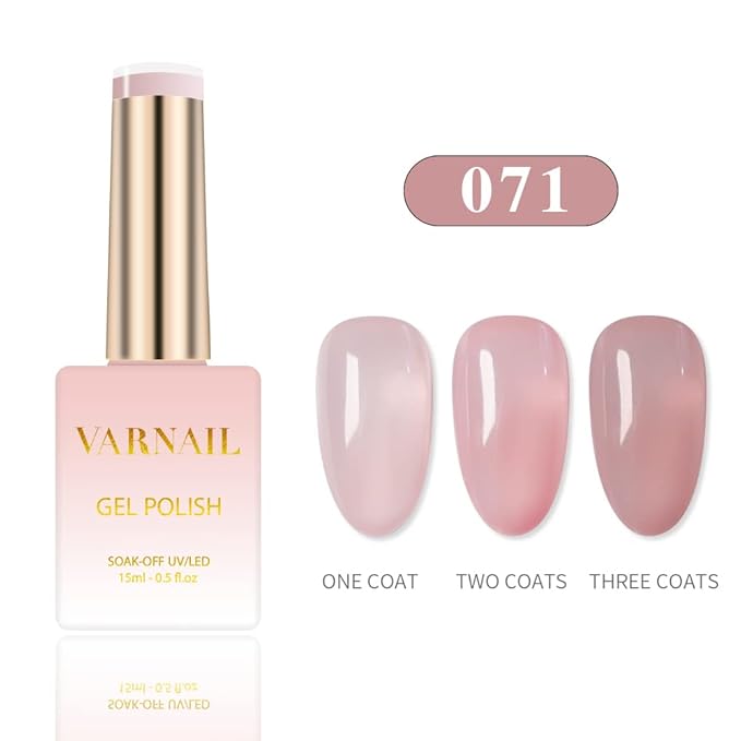 VARNAIL Moisturized Skin Jelly Nail Polish Kit 6 Colors 15 ml, Translucent Nude Neutral Color Sheer Gel Polish, Salon Quality Soak off UV Light Nail Polish