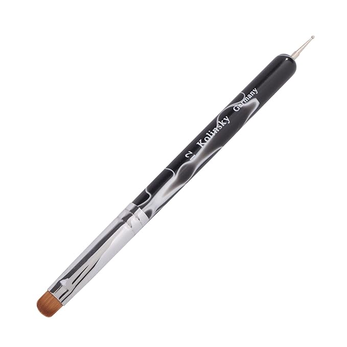 French Manicure Brush - Two Way Nail Art Brush with Dotting Tool for Manicure Cuticle Clean Up - Professional Salon Quality, Nail Dotting Pen (12#, Black)