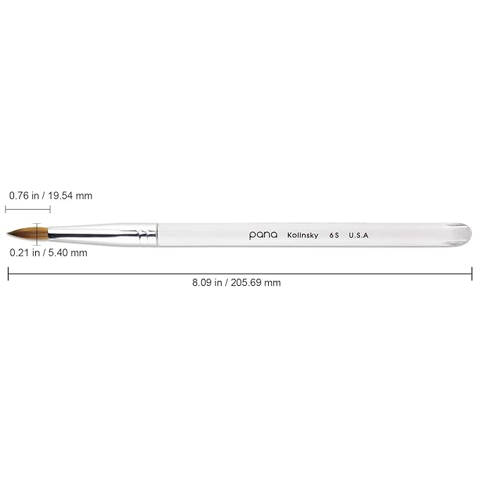 PANA Pure Kolinsky Hair Nail Brush - Round Clear Acrylic Handle (Size 6) - for Acrylic Nail Application, Nail Extension, Manicure Pedicure Salon Beginner and Professional