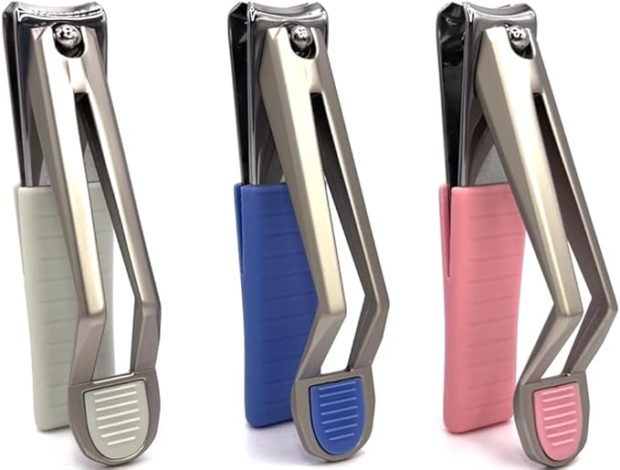 Nail Clippers, Stylish, Comfortable for Seniors, Fingernails, Premium Stainless Steel, Curved Edge, Wide Jaw, Ergonomic, Thumb Rest, Comfort Cuts, Women, Men, Teens, Special Needs, (Sky)