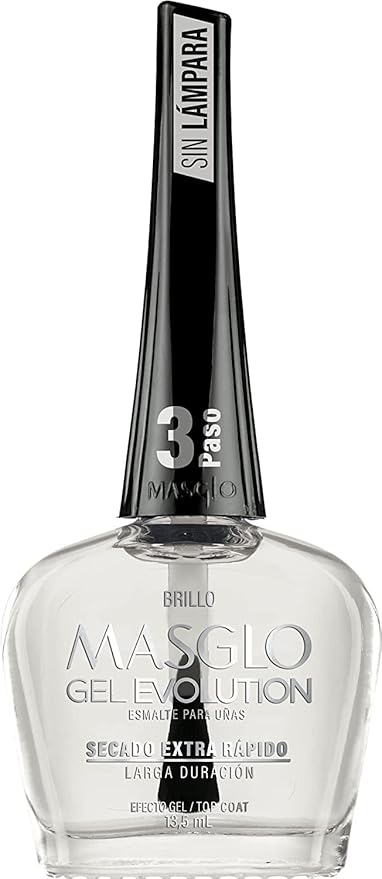 MASGLO GEL EVOLUTION Nail Polish Gel Effect, No UV/Led Lamp, Duration Up to 12 days, 3 PCs -Base, Esmalte Fiesta, Brillo - Efecto Gel sin necesidad de UV/Led, hasta 12 días de duración 0,5 Fl. Oz.