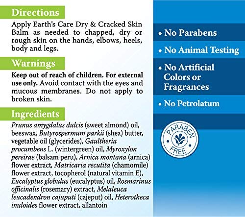 Earth's Care Dry and Cracked Skin Balm, Allergy-Tested, No Parabens, Colors or Fragrances, 2.5 OZ.