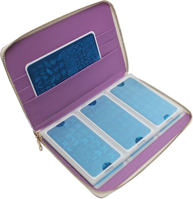 48 Slots Holographic Nail Plates Holder Case Stamping Templates Organizer Retangel Nail Printing Molds Collection Manicure Tool Accessorie-6x12Cm Template Case Rainbow Color