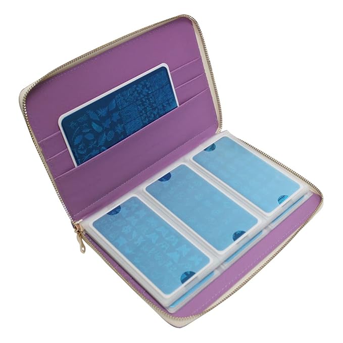 72 Slots Holographic Nail Plates Holder Case Stamping Templates Organizer Square & Round Printing Molds Collection Manicure Tool Accessorie (Purple)