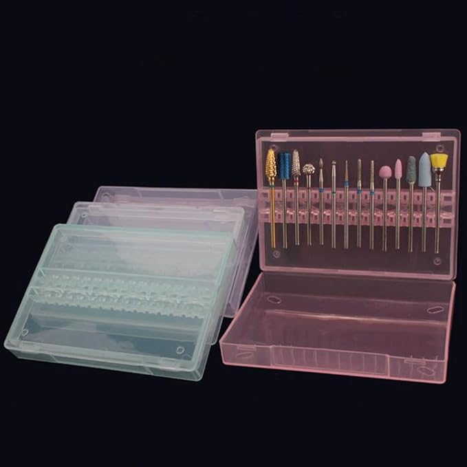 minkissy Nail Drill Bit Storage Box 14 Holes Organizer Case for 3/32 Inch Bits Manicure Grinding Head Storage Compact and Portable Nail Tool Holder for Salon and Home Use