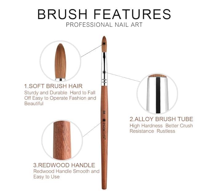 KADS Nail Acrylic Brush Kolinsky Nail Extension Brush Oval Crimped Shaped Sturdy Wooden Handle Acrylic Powder Nail Art Brush Professional Manicure Pedicure (8#)