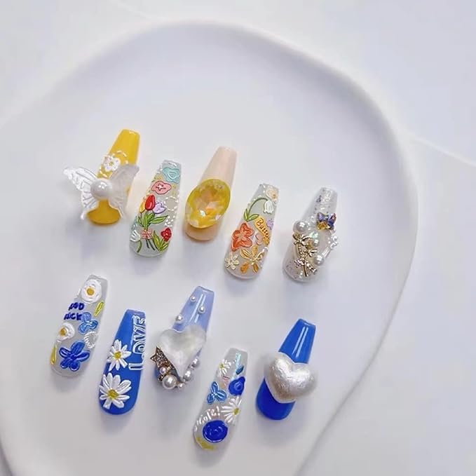 Dedyel Small Daisy Little Wild Flower Nail Stickers 5D Embossed Wildflower Nail Stickers Spring Summer Red Yellow Blue White Flower Design Nail Art Decoration for Women Girls Kids