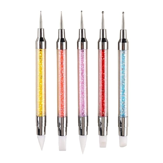 5PCS Dual-Ended Nail Art Sculpture Pen Dotting Tools with 3PCS Nail Painting Brushes, Silicone Nail Polish Brushes Stainless Steel Carving Drawing Tool, Acrylic Rhinestone Handle